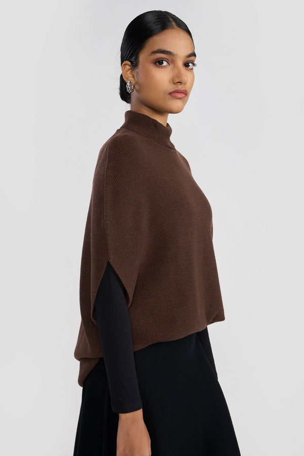 Brown Selma Women Knit Poncho