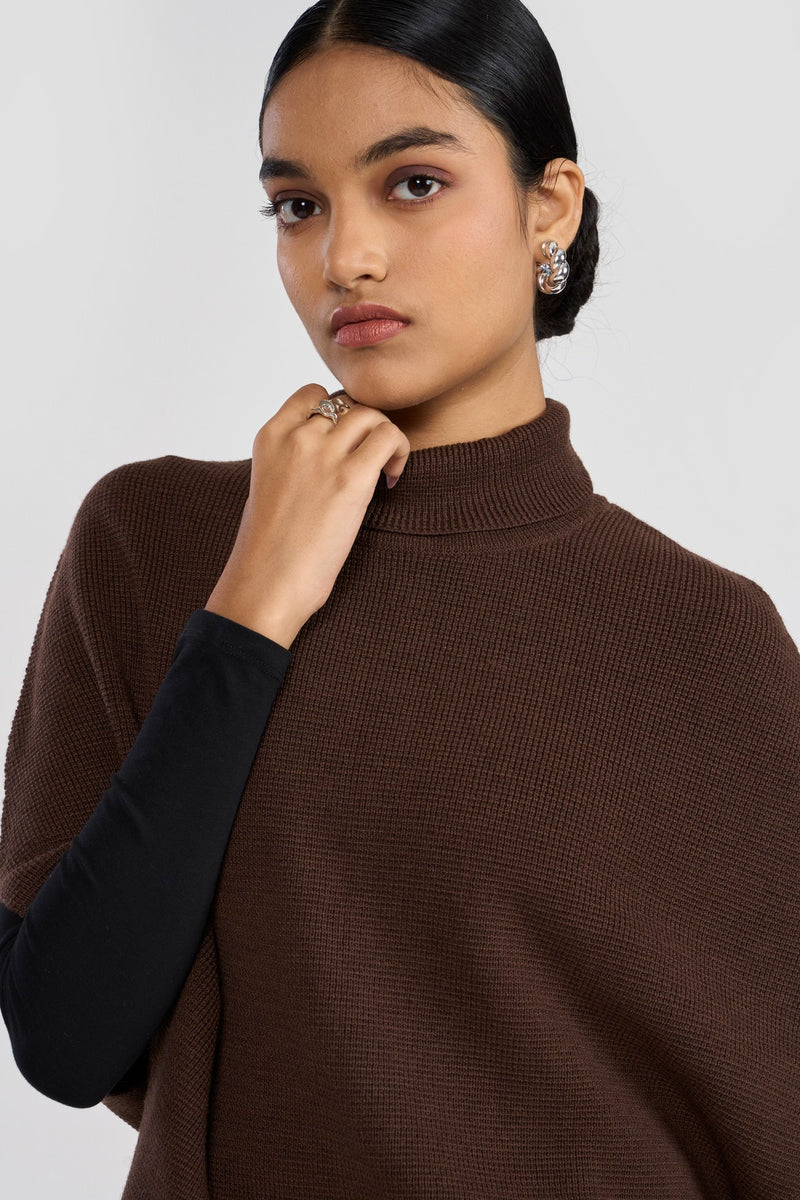 Brown Selma Women Knit Poncho