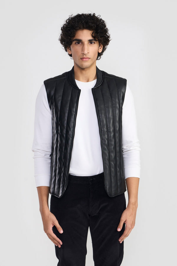 Black Neil Mens Leather Vest