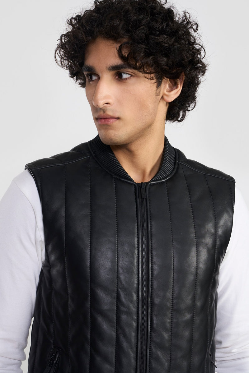 Black Neil Mens Leather Vest