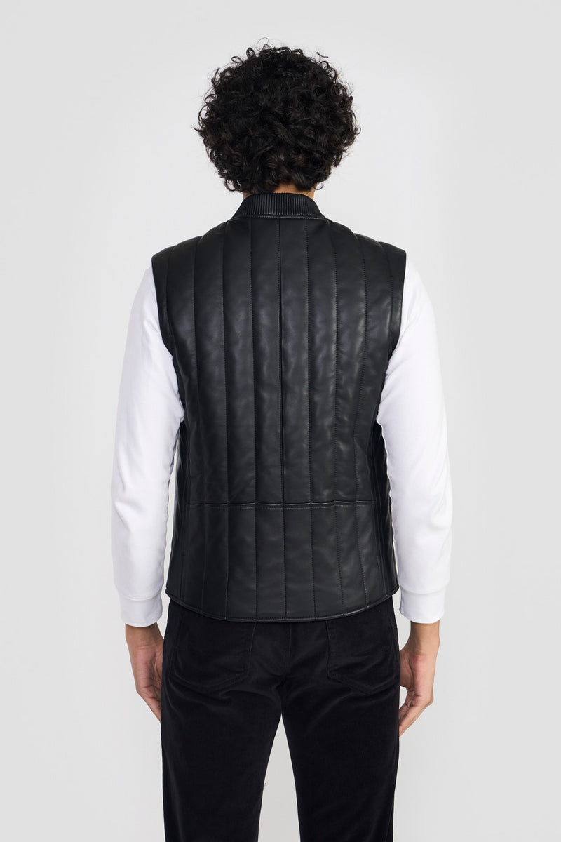 Black Neil Mens Leather Vest