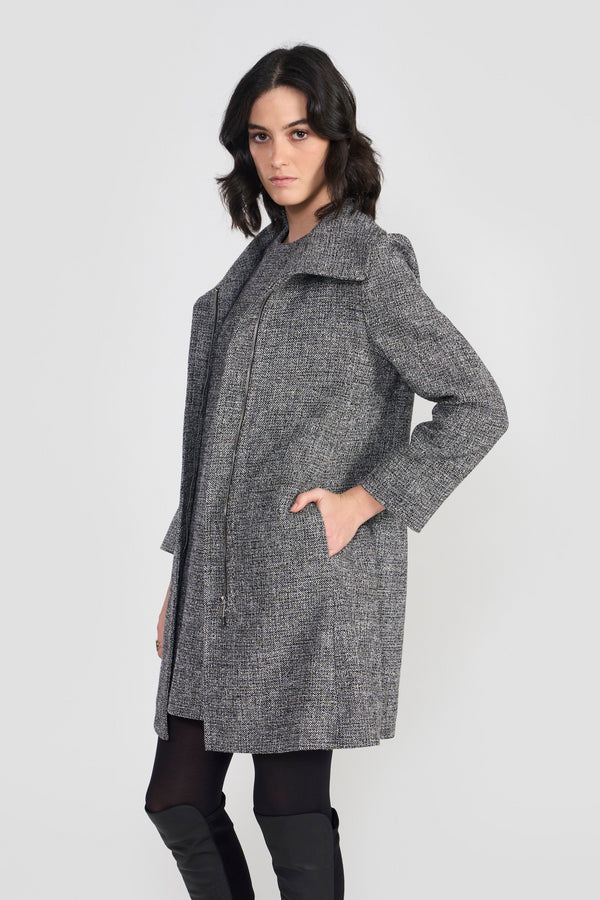 Black/white Marie Woolen Long Coat