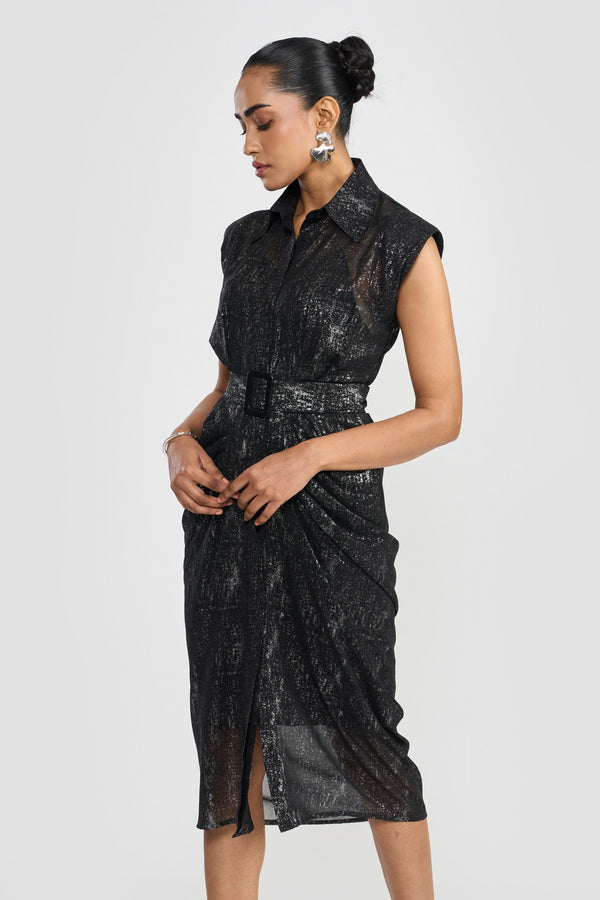 Black/ Silver  Foil Print Renata Women's Dress